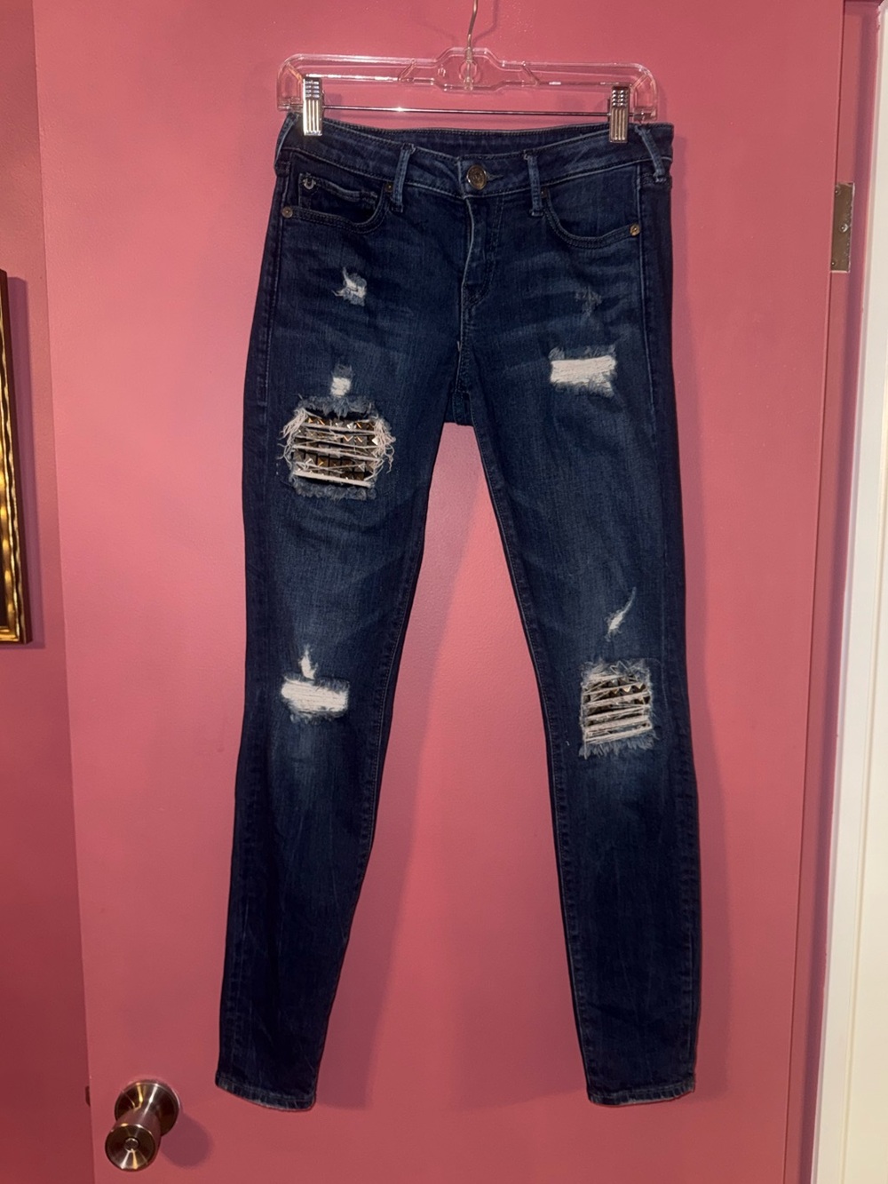 True Religion Distressed Dark Blue Studded Skinny Jeans